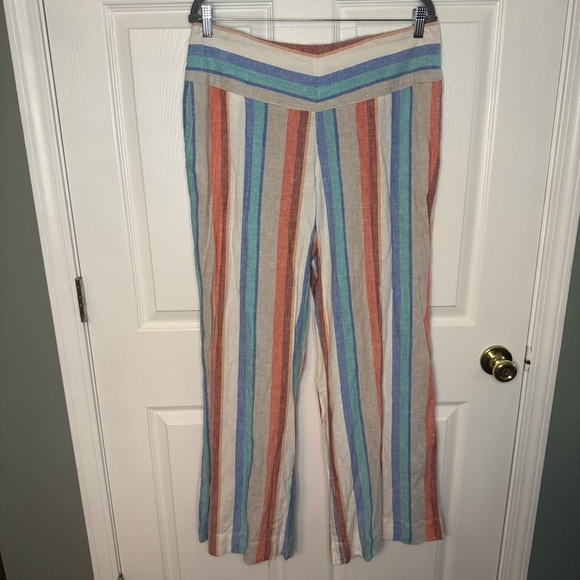 Cato Multicolor Striped Wide Leg Pants Linen Blend Size Large NWT - Picture 1 of 11